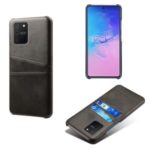 KSQ with Double Card Slots PU Leather Coated Hard PC Shell for Samsung Galaxy A91/S10 Lite – Black