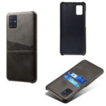 KSQ Double Card Slots PU Leather Coated Hard PC Case for Samsung Galaxy A71 – Black