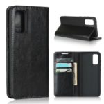 Crazy Horse Genuine Leather Stand Wallet Phone Case for Samsung Galaxy S20 – Black
