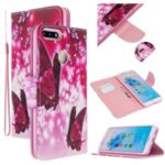 Pattern Printing Flip Leather Wallet Stand Phone Case for Huawei Y6 (2018)/Y6 Prime 2018/Honor 7A (with Fingerprint Sensor) – Red Butterflies