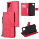 Imprint Butterfly Flower Wallet Leather Cover for Huawei P40 Lite – Red