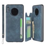 PU Leather + TPU Protection Kickstand Phone Case with Card Slots and Handy Strap for Huawei Mate 30 – Blue