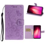 Imprint Butterflies Wallet Stand Flip Leather Phone Case for Xiaomi Redmi Note 8 – Purple