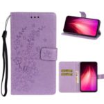 Imprint Plum Blossom Wallet Leather Shell for Xiaomi Redmi Note 8 – Purple
