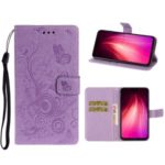 Imprint Butterfly Flower Leather Wallet Case for Xiaomi Redmi Note 8 Pro – Purple