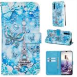 PU Leather Painting Phone Shell Stand Cover for Xiaomi Redmi Note 8 – Butterfly and Tower