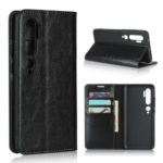 Crazy Horse Wallet Stand Genuine Leather Phone Case for Xiaomi Mi CC9 Pro / Mi Note 10 – Black