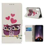 Pattern Printing Leather Wallet Case for OPPO A8 – Owls and Hearts