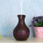 Hollow Design Vase Colorful Night Light Office Home Aroma Humidifier 130ml – Black/US Plug