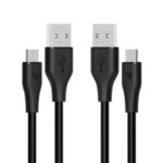 RAMPOW 2Pcs/Set Micro USB TPE Data Sync Charger Cable 1m for Samsung Huawei Xiaomi – Black