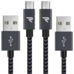 [2Pcs/Set] RAMPOW M07 Micro USB to USB Nylon Braided Data Sync Charging Cords, 1M – Black