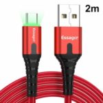 ESSAGER Type-C 3A Fast Charging Data Cable with LED Indicator Nylon Braided Cord 2m – Red
