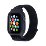 Nylon Velcro Closure Watch Band with Silicone Frame Case for Apple Watch Series 5 44mm / Series 3 2 1 42mm – Dark Blue/Black