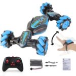 2.4GHz 4WD RC Stunt Car Off Road Deformable All-Terrain Double-Sided Car with Gesture Sensor Watch Lights Music Kids Toy – Blue