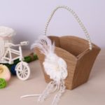 Wedding Flower Basket Burlap Flower Girl Basket with Artificial Pearls Decoration Wedding Supplies
