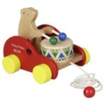 Toddler Wooden Bear Drum Pull Along Toy Kids Children Muscial Educational Toy