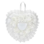 Wedding Decor Supplies White Satin Organza Heart Shape Wedding Ring Bearer Pillow (7 x 7 inches)