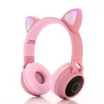 Cute Cat Ear Bluetooth 5.0 Headphones Foldable On-Ear Stereo Wireless Headset with Mic – Pink
