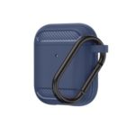 WIWU Carbon Fiber Grain Silicone Case with Hook for Apple AirPods with Charging Case (2019)/AirPods with Wireless Charging Case (2019) – Blue
