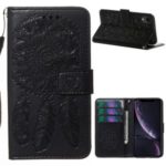 For iPhone XR 6.1 inch Imprint Dream Catcher Flower Wallet Leather Flip Cover – Black