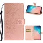 Imprinted Plum Blossom Leather Wallet Mobile Phone Shell for Samsung Galaxy S20 – Rose Gold