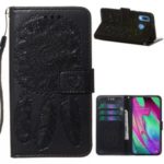 For Samsung Galaxy A40 Imprint Dream Catcher Flower Stand Wallet Leather Casing Shell – Black