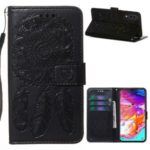 For Samsung Galaxy A70 Imprint Dream Catcher Flower PU Leather Cell Phone Cover – Black