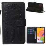 Imprint Flower Dream Catcher Phone Cover Wallet Leather Case for Samsung Galaxy A01 – Black