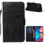 Imprinted Dream Catcher Flower Wallet Leather Stand Case for Samsung Galaxy A20/A30 – Black