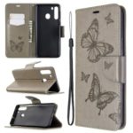 Imprint Butterfly Wallet Leather Stand Case for Samsung Galaxy A21 – Grey