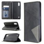Geometric Pattern Leather Stand Case Card Holder Shell for Samsung Galaxy A01 – Black