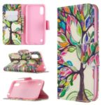 Pattern Printing Leather Wallet Case for Samsung Galaxy A01 – Colorized Tree
