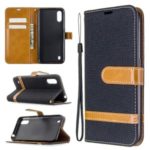Assorted Color Jeans Cloth Leather Wallet Stand Case for Samsung Galaxy A01 – Black