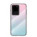 Gradient Color Tempered Glass + PC + TPU Case for Samsung Galaxy S20 Ultra – Pink / Cyan