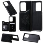 Imprinted Cat Tree Style PU Leather Coated TPU Phone Case for Samsung Galaxy S20 Ultra – Black
