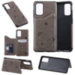 Imprint Cat and Bee Leather Coated TPU Phone Cover with Card Slots for Samsung Galaxy S20 Plus – Grey