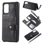 PU Leather Coated TPU Case Wallet Kickstand Case for Samsung Galaxy S20 Plus – Black