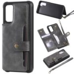 PU Leather Coated TPU Back Case Wallet Kickstand Case for Samsung Galaxy S20 – Grey
