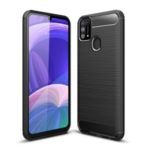 Shockproof Carbon Fiber Texture Brushed TPU Back Case for Samsung Galaxy M31 – Black