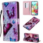 Pattern Printing Glitter Sequins Leather Wallet Stand Case for Samsung Galaxy A71 – Butterfly