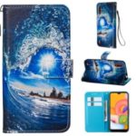 Pattern Printing Leather Wallet Case for Samsung Galaxy A01 – Wave