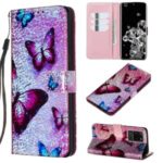 Pattern Printing Glitter Sequins Leather Wallet Case for Samsung Galaxy S20 Ultra – Butterfly