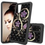 Rhinestone Decor Pattern Printing Combo PC TPU Shockproof Shell for Samsung Galaxy S20 Plus – Purple Flowers