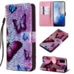 Pattern Printing Glitter Sequins PU Leather Wallet Case for Samsung Galaxy S20 – Butterfly