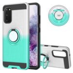 For Gradient Color 360 Degree Ring Kickstand Shell for Samsung Galaxy S20 – White/Cyan