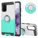 Dual Color 360 Degree Ring Kickstand Mobile Phone Shell for Samsung Galaxy S20 Plus – White/Cyan