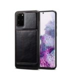 Crazy Horse Card Holder Kickstand PU Leather Coated TPU PC Hybrid Cover for Samsung Galaxy S20 Plus – Black
