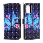 Pattern Printing Light Spot Decor Leather Wallet Phone Casing for Samsung Galaxy S20 – Blue Butterfly