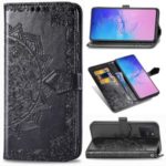 Embossed Mandala Flower Wallet Leather Stand Phone Protection Cover for Samsung Galaxy A91/S10 Lite – Black