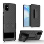 Woven Texture Swivel Belt Clip Holster PC + TPU Shell for Samsung Galaxy S20 Plus – Black